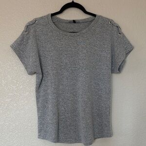 Women's Gray Short Sleeve Grommet Shoulder Tee
